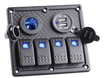 Panel PN-R4S2 se 4 vypínači a 2 napájecími zdířkami