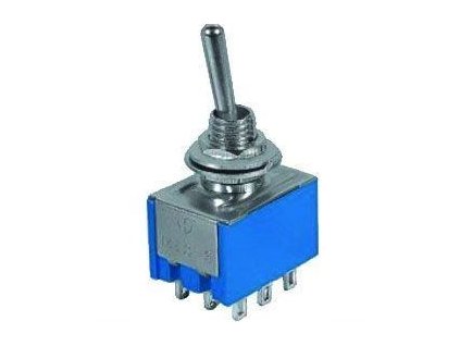 Přepínač pačkový MTS-302, ON-ON 3pol.250V/3A-mini-otvor 6mm