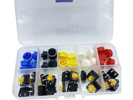 Mikrospínače 12x12mm, sada 25ks s hmatníky
