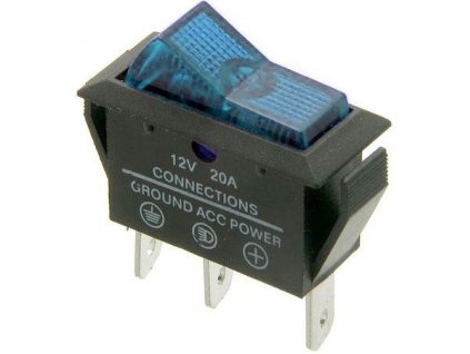 Vypínač kolébkový ASW-09D, OFF-ON 1pol.12V/20A modrý, prosvětlený