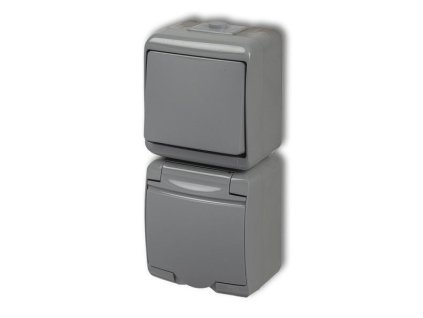Zásuvka s vypínačem č.1, IP54, šedá, vertikalní, Karlik