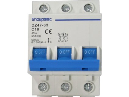 Jistič Showpelec DZ47-63 C16 400V/16A/C 3fázový na DIN lištu