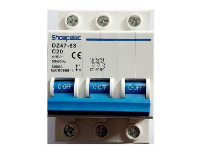 Jistič Showpelec DZ47-63 C20 400V/20A/C 3fázový na DIN lištu
