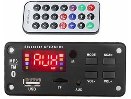 FM rádio, přehrávač MP3 s bluetooth 5.0, dálkové ovládání, napájení 5V
