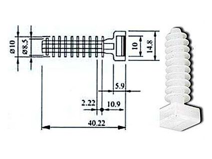 Držák stahovací pásky s kotvící hmoždinkou bílý