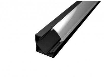 Alu profil CORNER 1 BLACK s difuzorem MILK pro LED pásek 8-10mm-1metr