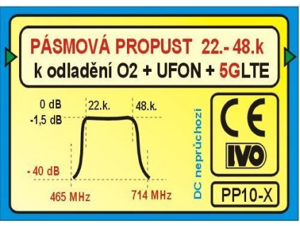 Pásmová propust UHF (22-48k), PP10-X k odladění O2+UFON+LTE