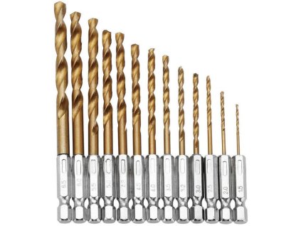 Sada vrtáků DB-T2 se stopkou HEX, HSS Titan,13ks, průměr 1,5-6,5mm