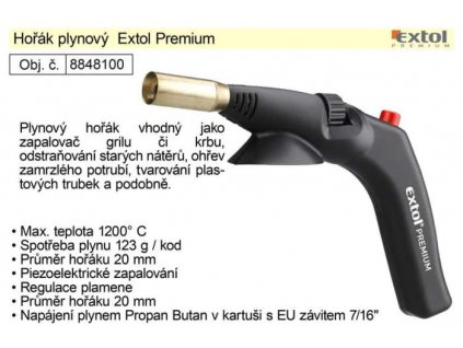 Plynový hořák Extol Premium na plynové kartuše se EU závitem 7/16”