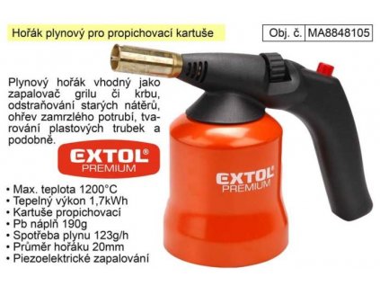 Plynový hořák Extol Premium na plynové kartuše propichovací