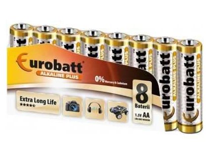 Baterie EUROBATT 1,5V AA (LR6) Alkaline Plus, balení 8ks