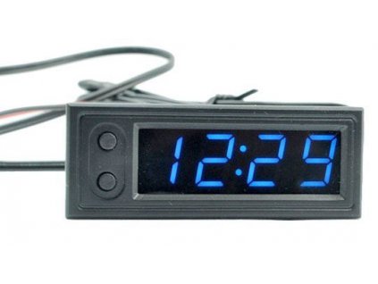 Teploměr,hodiny,voltmetr panelový 3v1, 12V, modrý, 2 tepl.čidla