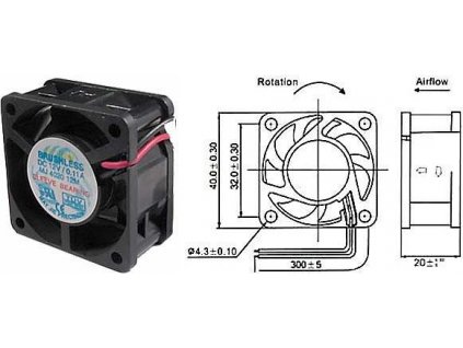 Ventilátor 40x40x20mm 12V/0,07 6000 ot/min.