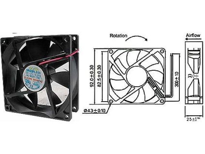 Ventilátor 92x92x25mm 12V/0,2A 2800 ot/min