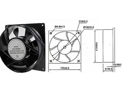 Ventilátor 170x170x51mm 230V/0,23A 2200 ot/min