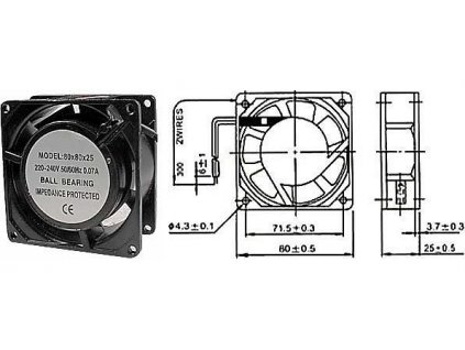 Ventilátor 80x80x25mm 230V/0,07A 2350 ot/min
