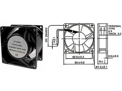 Ventilátor 92x92x25mm 230V/0,08A 2250 ot/min