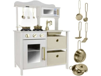 Dětská kuchyňka dřevěná bílá/zlatá Kruzzel