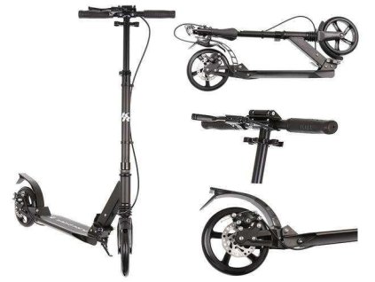 Skládací koloběžka, odpružená, s ruční brzdou - černá - POŠKOZENÝ OBAL