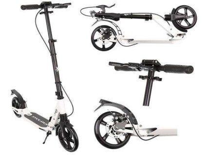 Skládací koloběžka, odpružená, s ruční brzdou - bílá