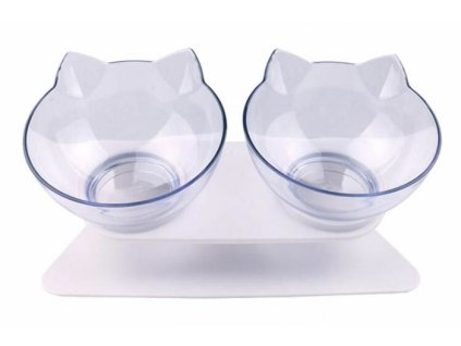 Miska pro kočky dvojitá, plastová, bílá