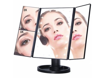 Kosmetické zrcátko skládací s LED osvětlením, černé