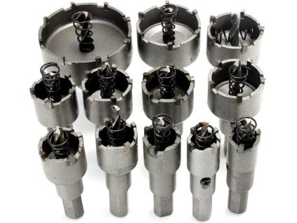 Vrtáky vykružovací korunkové, sada 12ks, průměr 15-50mm