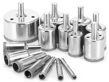 Vrtáky vykružovací diamantové do skla a keramiky DB-HS1, sada 12ks