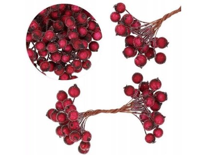 Tmavě červená ledová jeřabina dekorace, 40ks