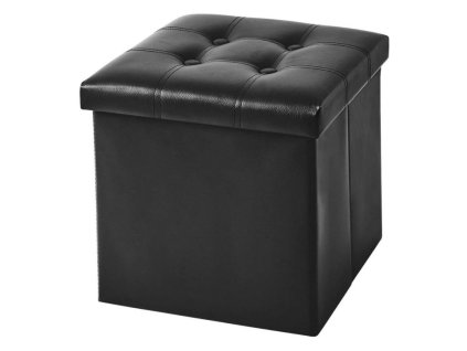 Kožený taburet s úložným prostorem 38 x 38 cm černý