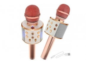 Bezdrôtový mikrofón karaoke Bluetooth, okrúhle, ružové zlato