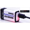 Nabíjecí baterie Li-ion 9V 650mAh 6F22, Doublepow, napájení USB