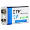 Nabíjecí baterie Li-ion 9V 650mAh 6F22, GTF, napájení USB
