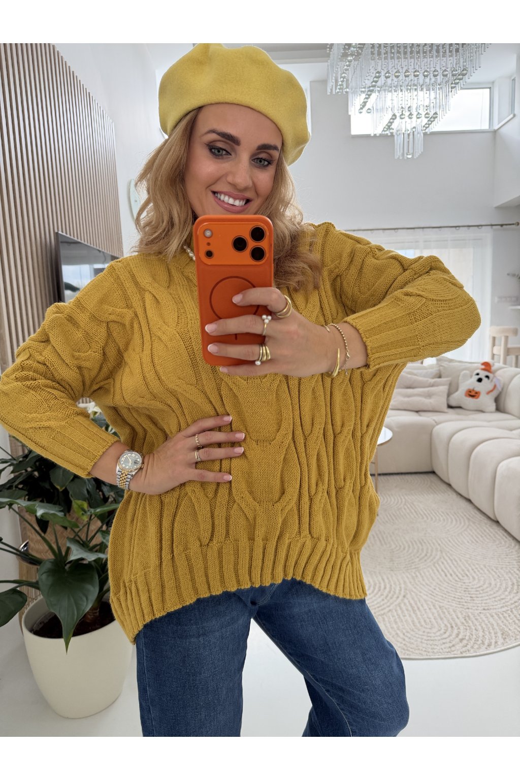 HOŘČICOVÝ PLETENÝ ROLÁK MUSTARD COLOUR