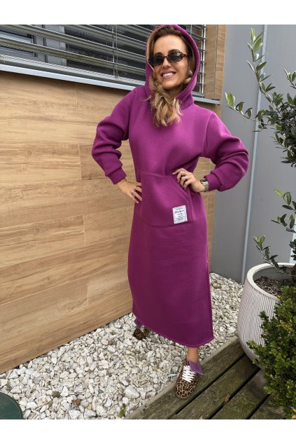 ZATEPLENÉ MIKINOVÉ DLOUHÉ ŠATY LADY FUCHSIA