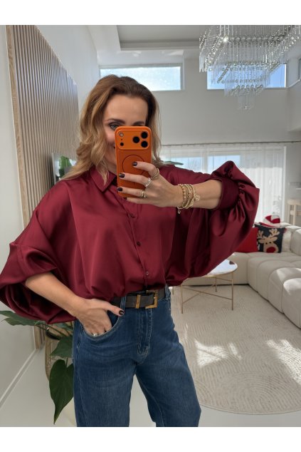 SATÉNOVÁ KOŠILE S BALÓNOVÝMI RUKÁVY KAMILLE