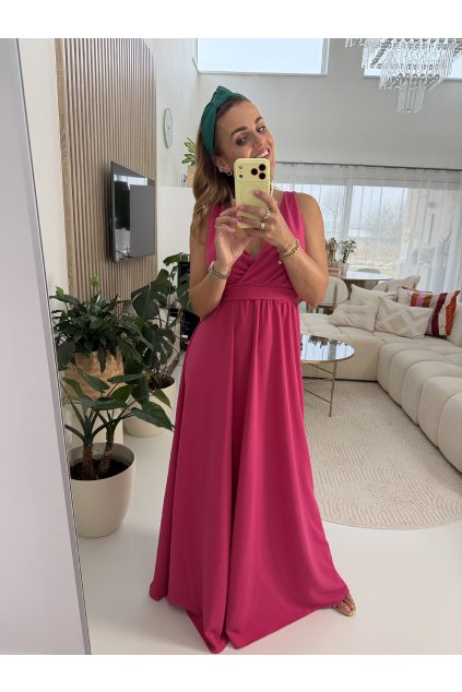 DLOUHÉ ŠATY S ROZPARKEM FUCHSIA ELEGANCE