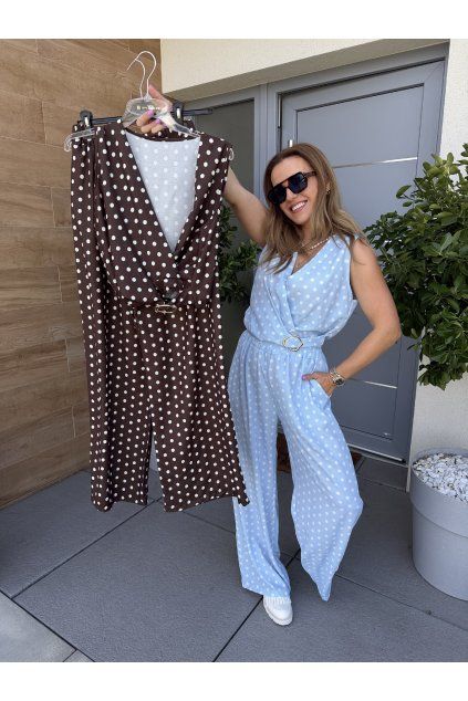 MODRÝ A HNĚDÝ KOMPLET S PUNTÍKY DOTTY CHIC SET