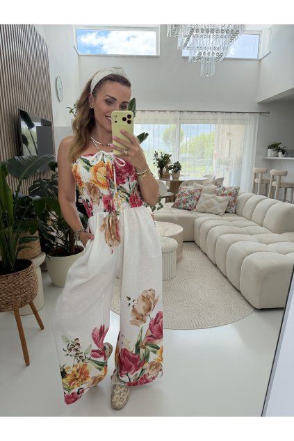 LNĚNÝ OVERAL S KVĚTY BLOOSOM