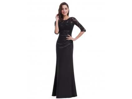 Elegantní černé večerní šaty s tříčtvrtečními rukávy