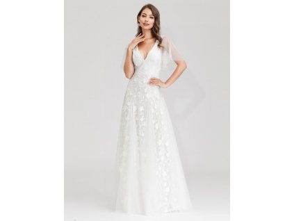 Bílé šaty z květované krajky s lehkými rukávky