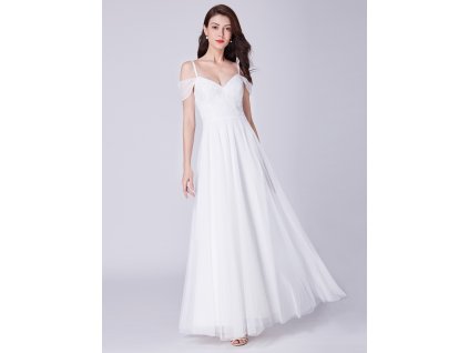 Tylové bílé šaty se spadlými ramínky