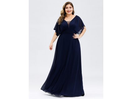 Námořnicky modré šaty s hlubokým V výstřihem a rukávky