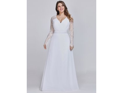 Bílé šifonové šaty s krajkovými rukávy