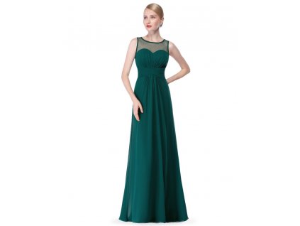 Tmavozelené dlouhé večerní šaty s šifonovým živůtkem