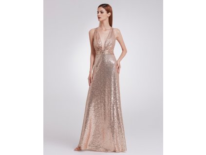 Růžové jiskřící šaty s hlubokým výstřihem