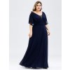 Námořnicky modré šaty s hlubokým V výstřihem a rukávky