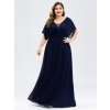 Námořnicky modré šaty s hlubokým V výstřihem a rukávky