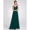 Tmavozelené šaty s výstřihem do V zdobené krajkou
