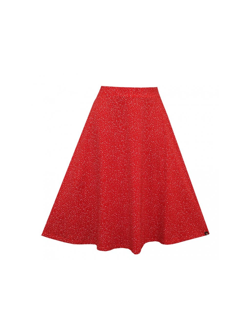 Půlkolová červená sukně do pasu AGÁTA, drobné bílé puntíčky